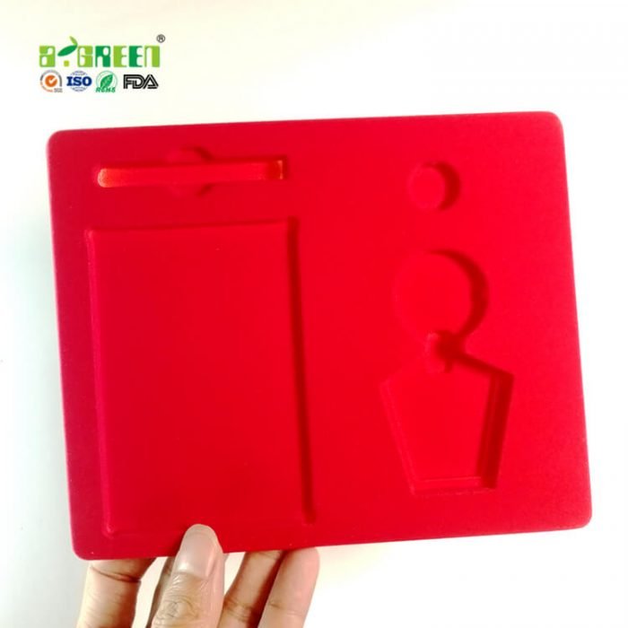 Recyclable and Biodegradable Red flocked plastic tray for Metal badge 3