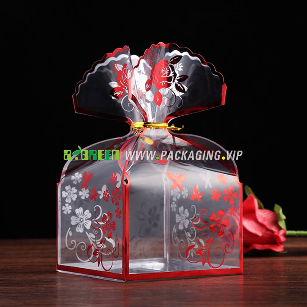Transparent PVC plastic box for festive golden candy