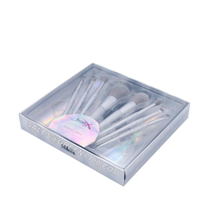 Cosmetics Paper Packaging Custom Printing Clear Window Color Makeup Brush Set Box Packaging with Plastic Insert