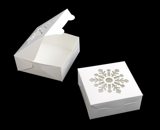 Mini Pie Box 6x 6 x 2.5inches White Lock & Tab with Snowflake Window