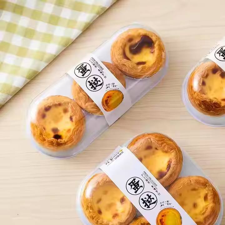 Printed Labels on the egg tarts containers