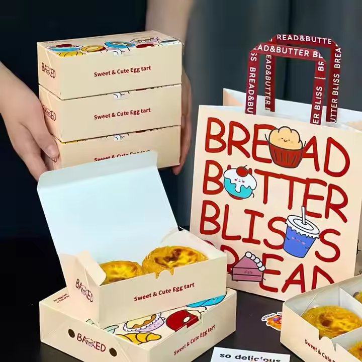 baked sweet egg tart packaging box with paper bag