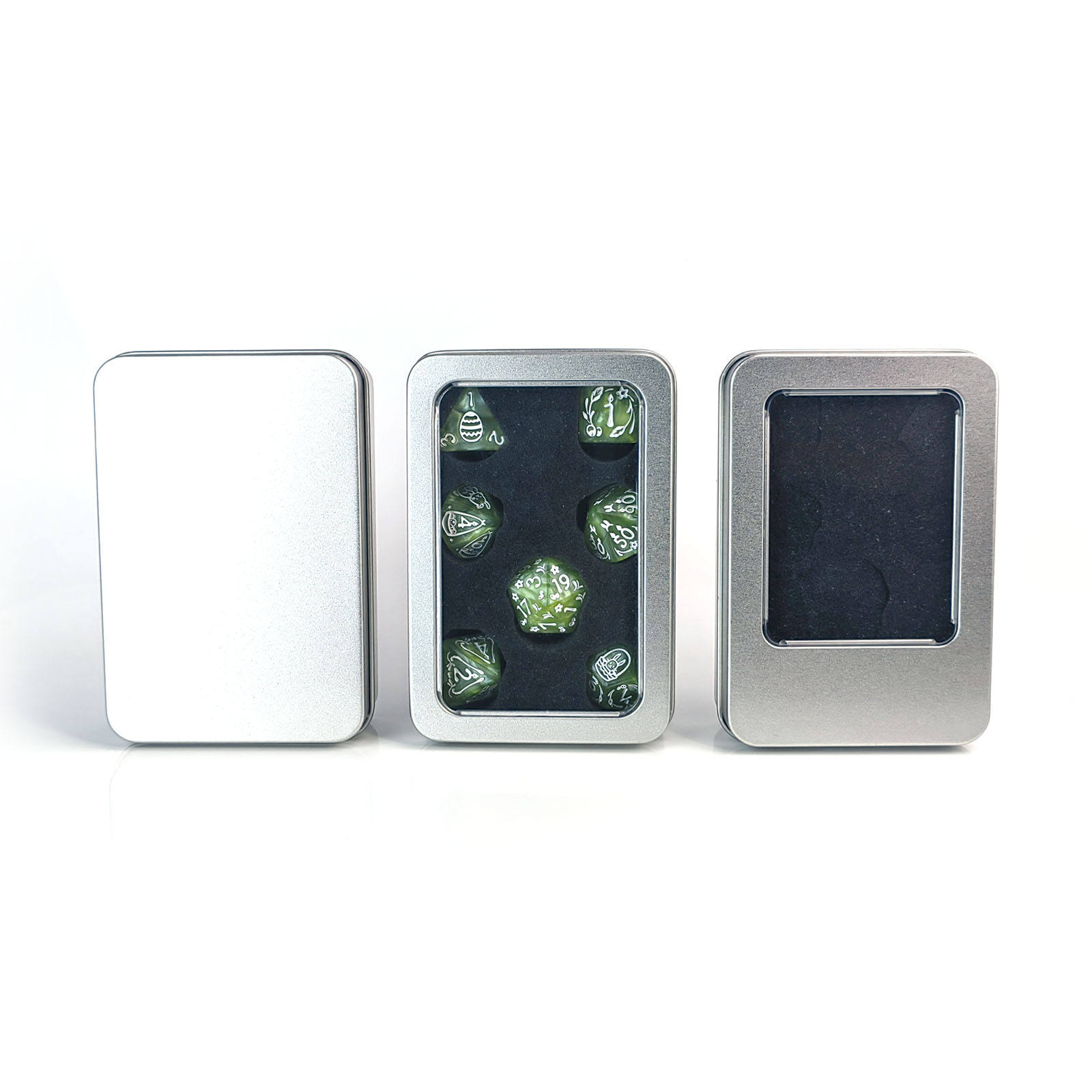 Silver Window Tin Box dice packaging